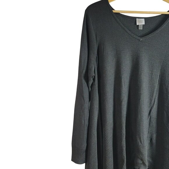 Cupio Curvy Tunic Sweater Gray 1X Long Sleeve Hi Low V Neck Pullover Semi-Sheer - Picture 3 of 8